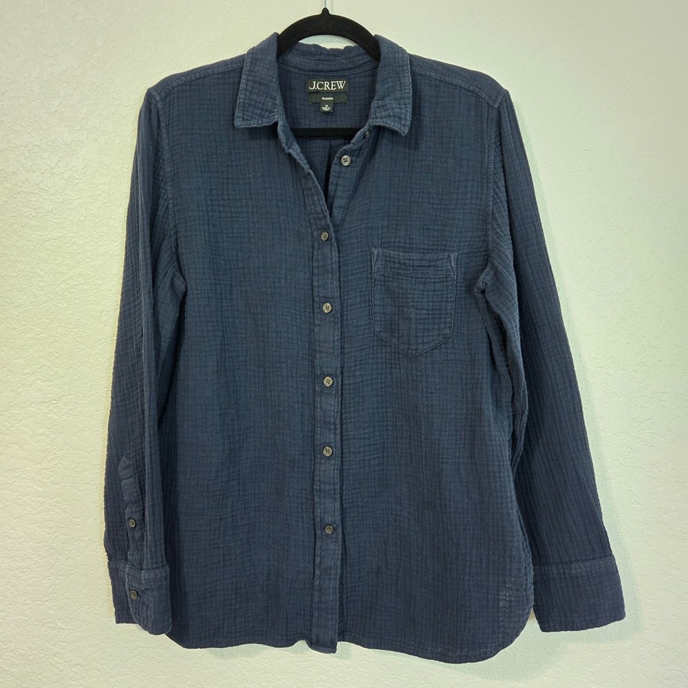 J.Crew Classic Navy Gauze Button Down Shirt Long Sleeve Size 10